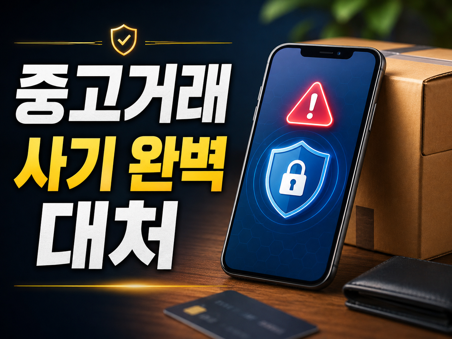 중고거래 사기 예방 스마트폰 화면과 택배 상자